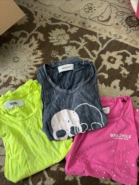 soulcycle Pink & Neon Yellow Graphic Tank Tops with Black Washed Skull